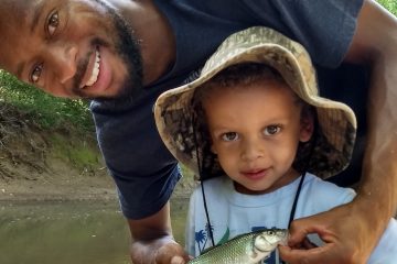 Fishing with my son in Columbia, MD stream