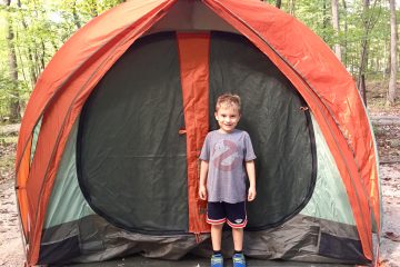 My son and our tent